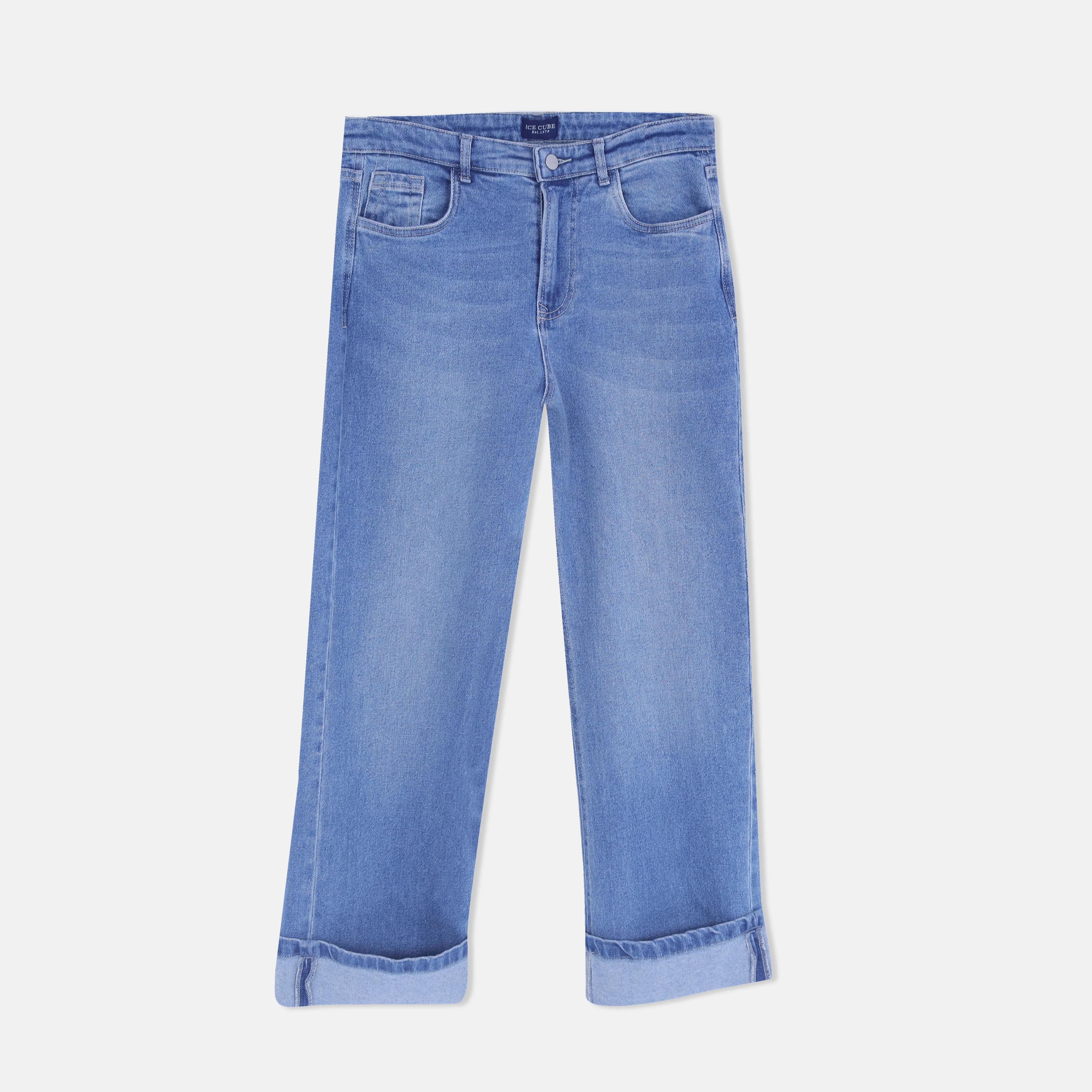Women's High-Rise Straight-Leg Jeans with Cuffed Hem Thumbnail 1
