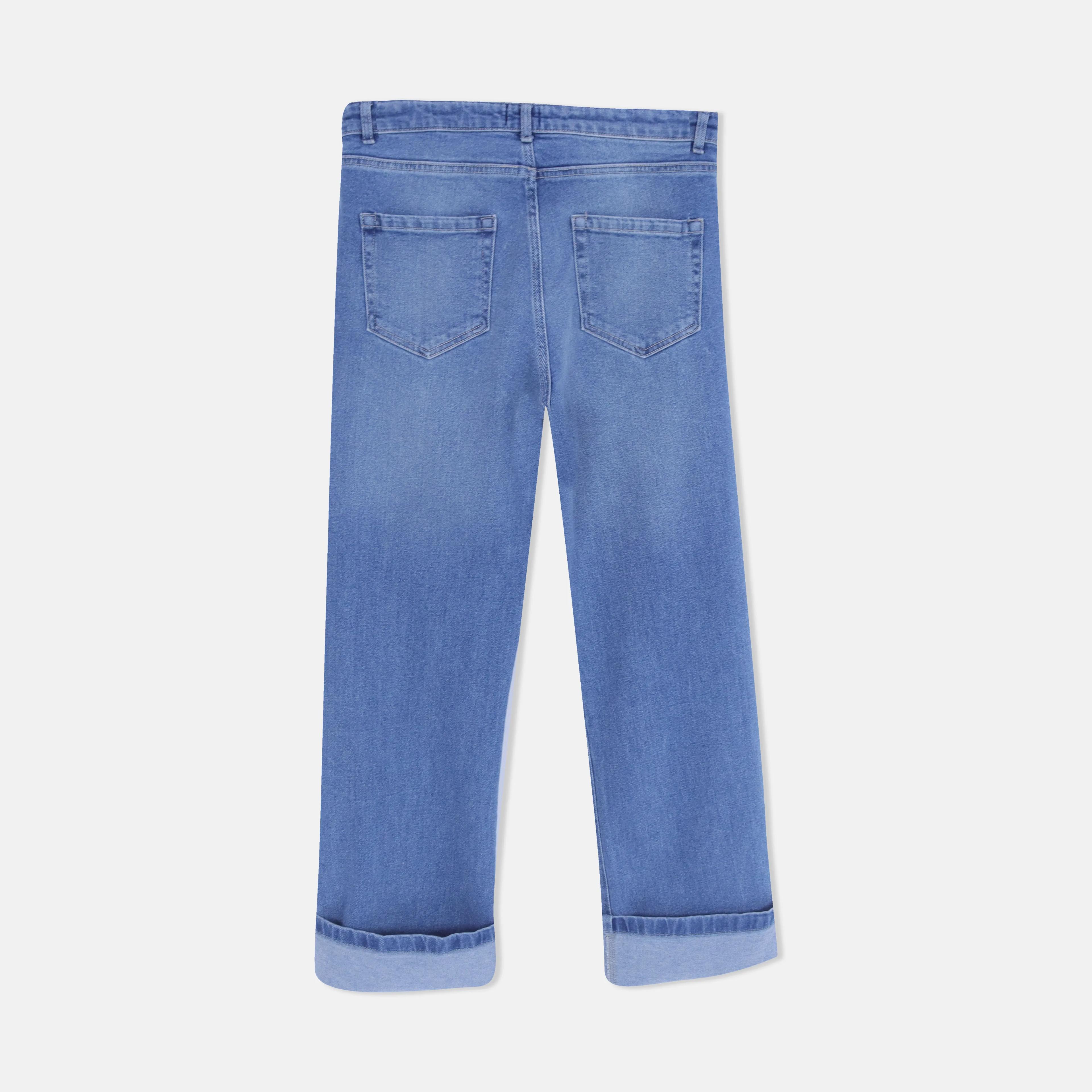 Women's High-Rise Straight-Leg Jeans with Cuffed Hem Thumbnail 4