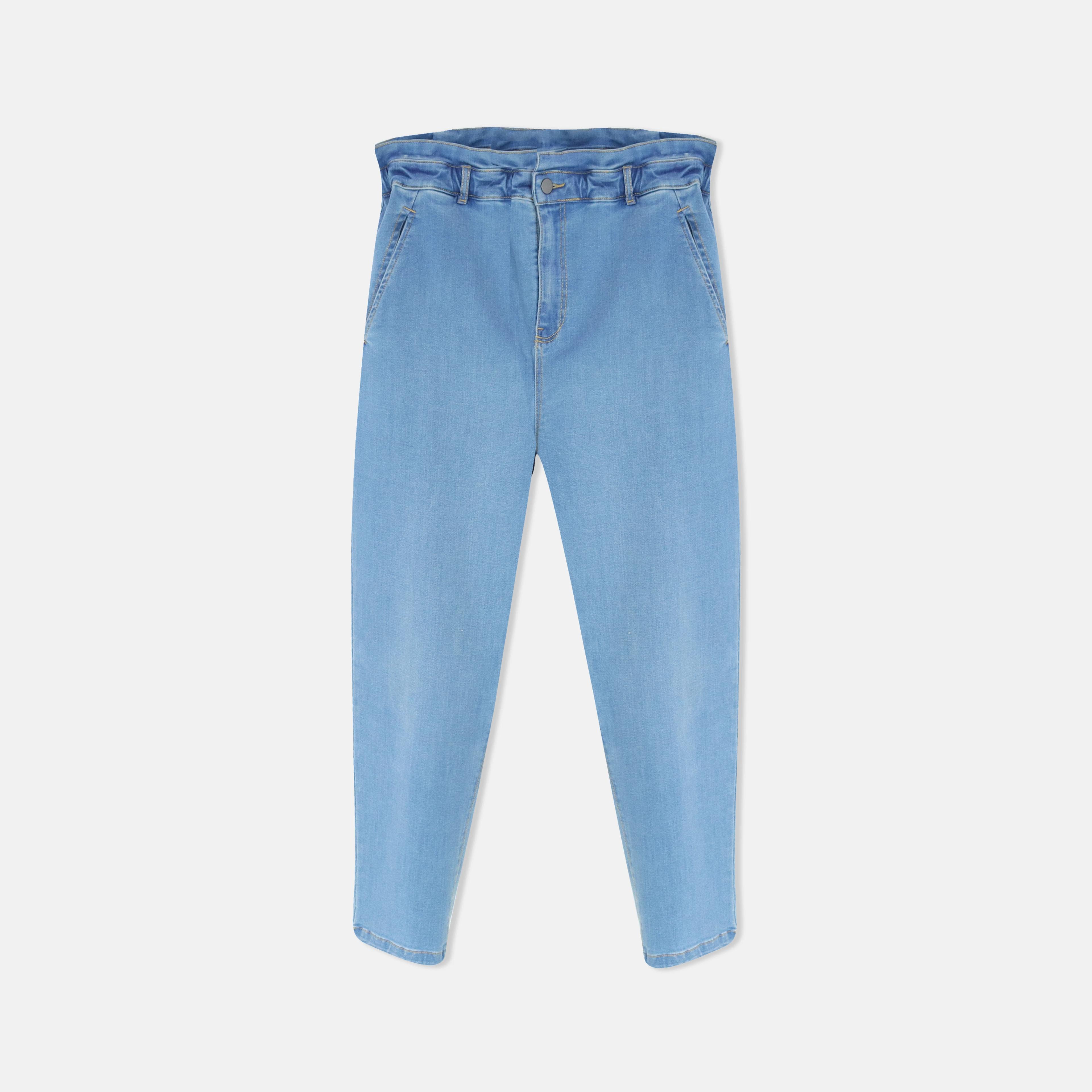 Women’s Paper-bag Waist Tapered Jeans - Light Wash Denim Thumbnail 1