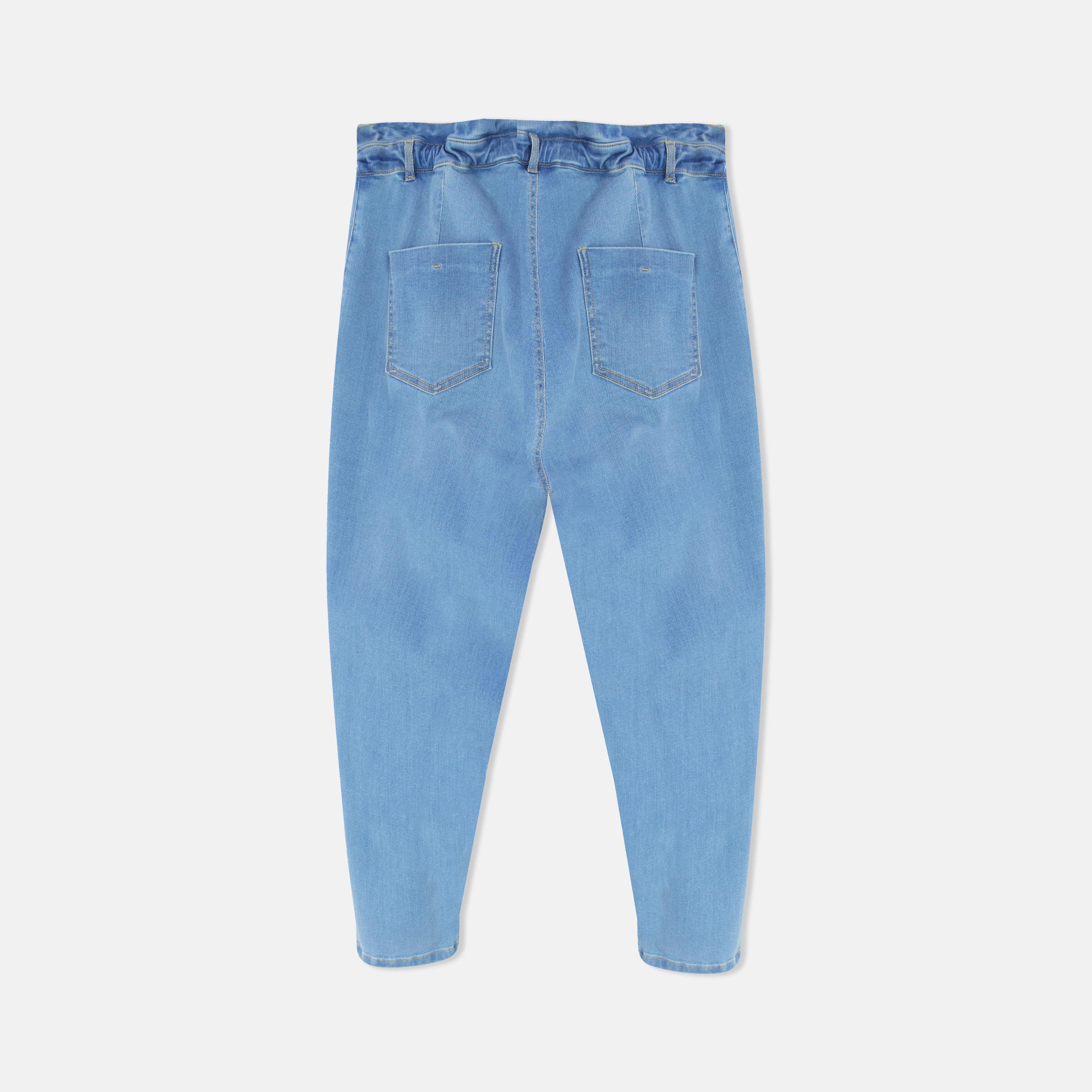 Women’s Paper-bag Waist Tapered Jeans - Light Wash Denim Thumbnail 4