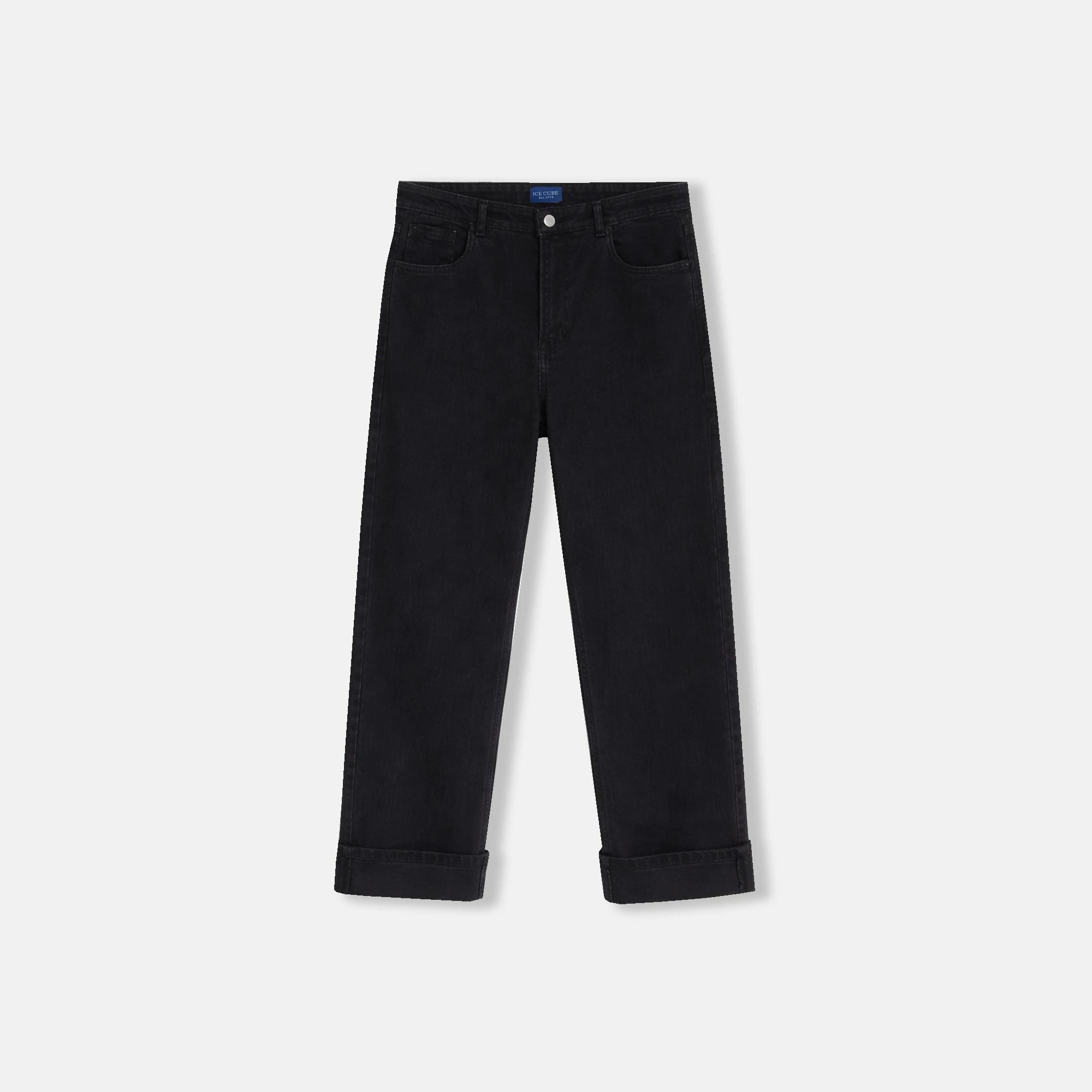 Women's high-waisted, straight-leg jeans with rolled hems alternative product image