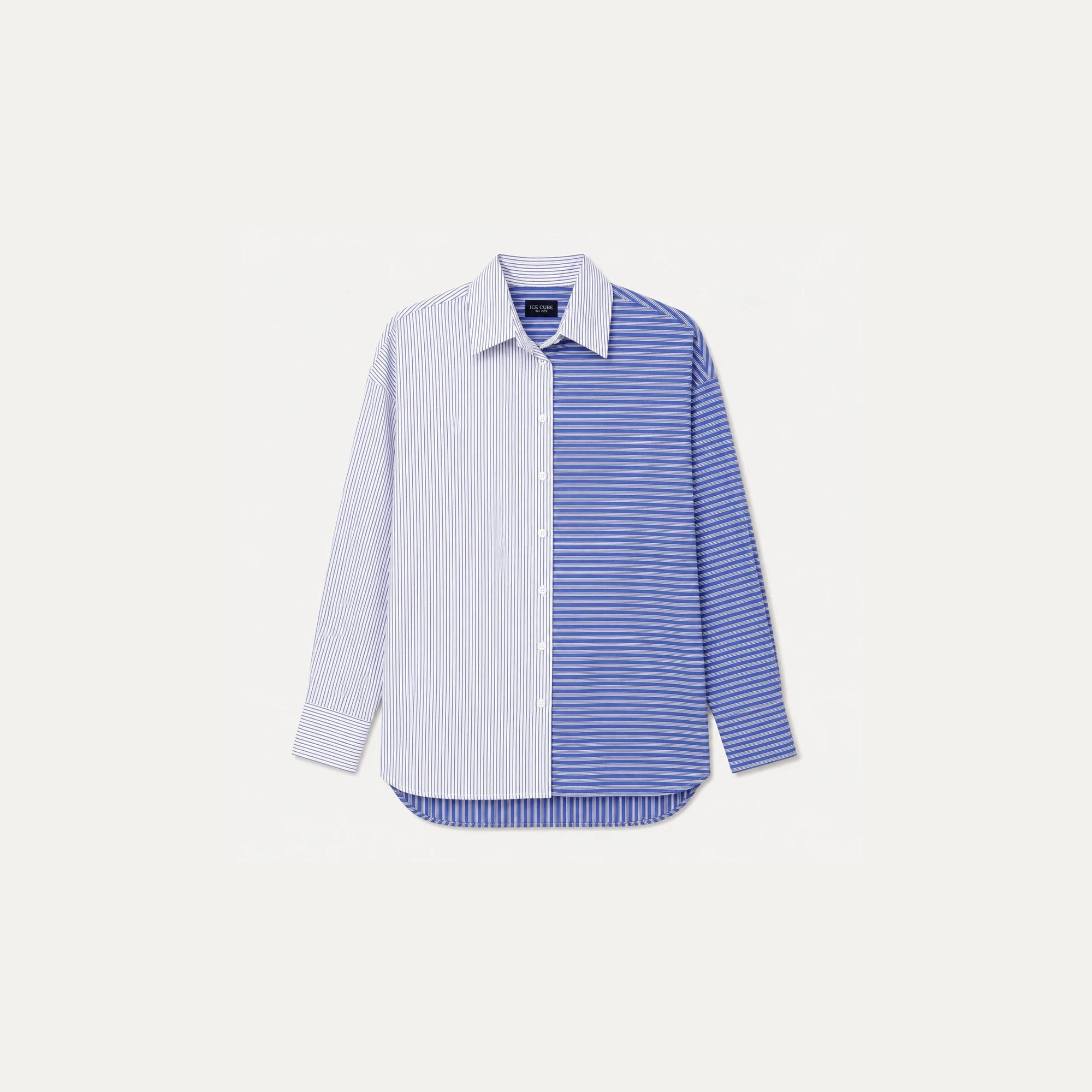 Women's Asymmetrical Mixed-Stripe Button-Down Shirt media preview 2