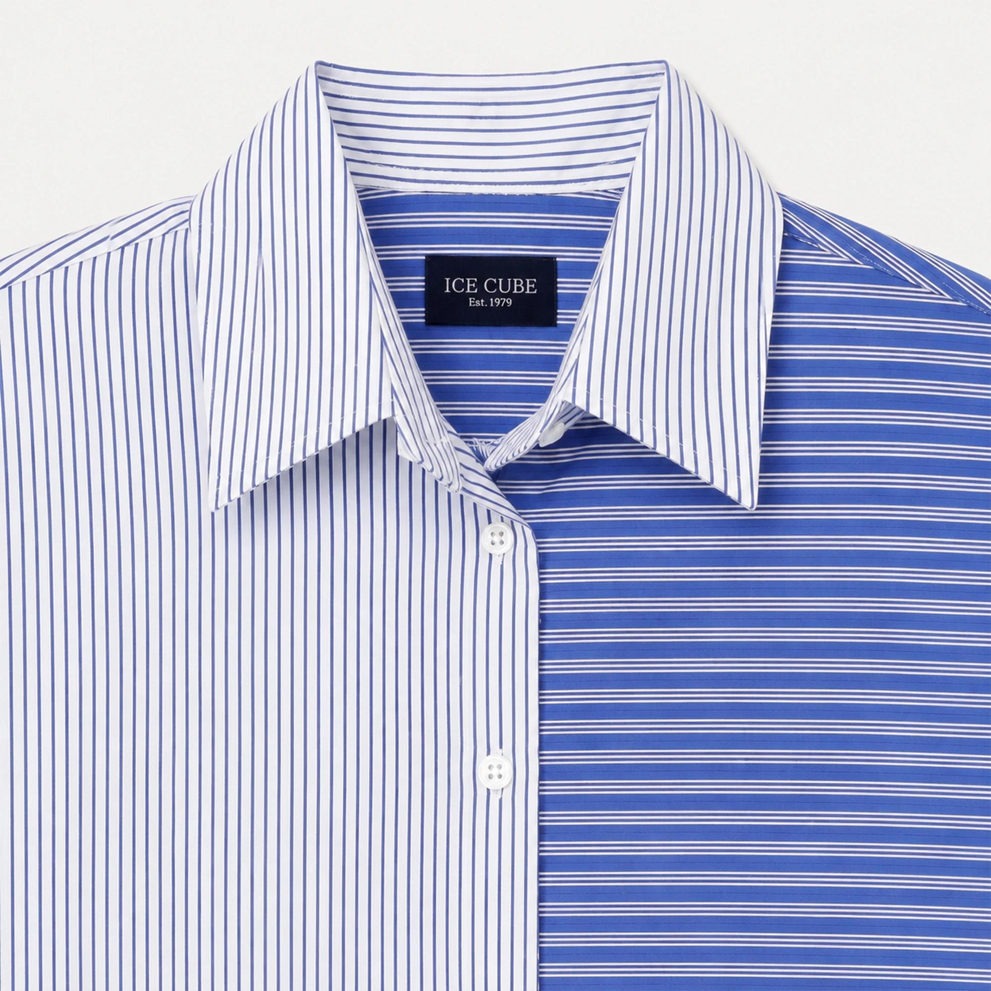 Women's Asymmetrical Mixed-Stripe Button-Down Shirt Thumbnail 3