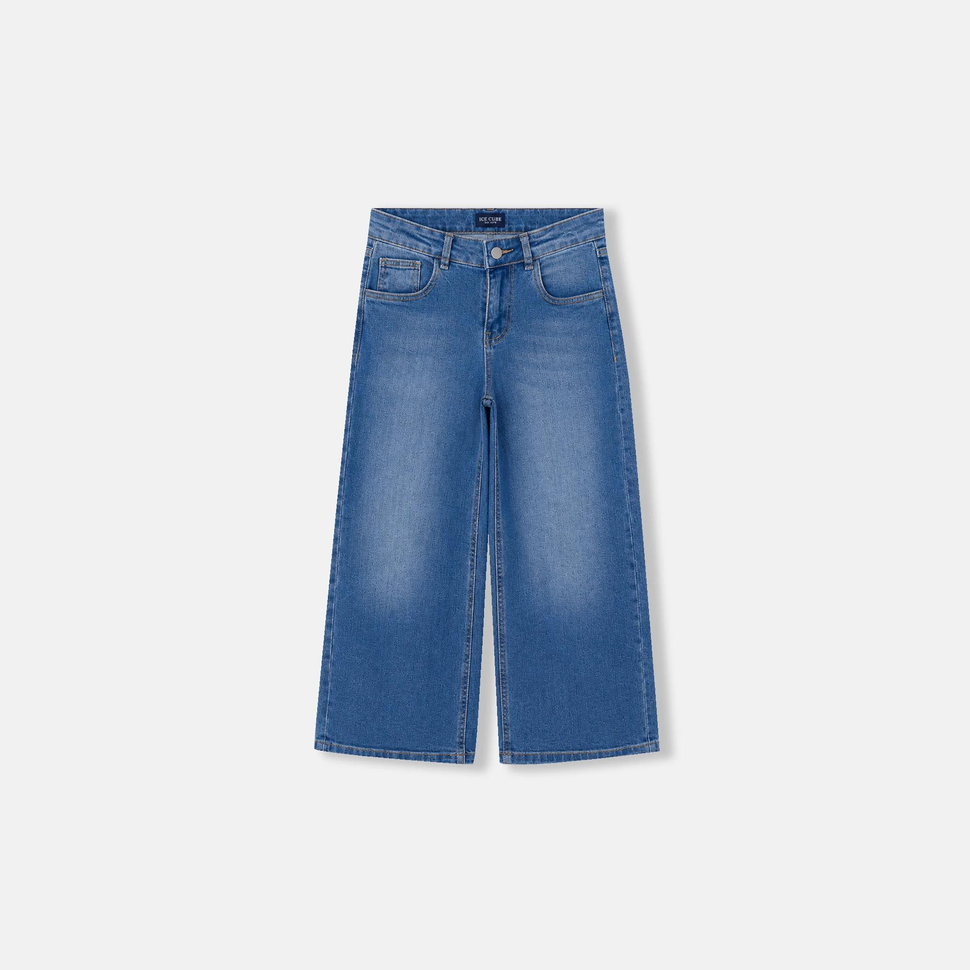 بنطلون جينز واسع الساقين مطاطي للبنات alternative product image
