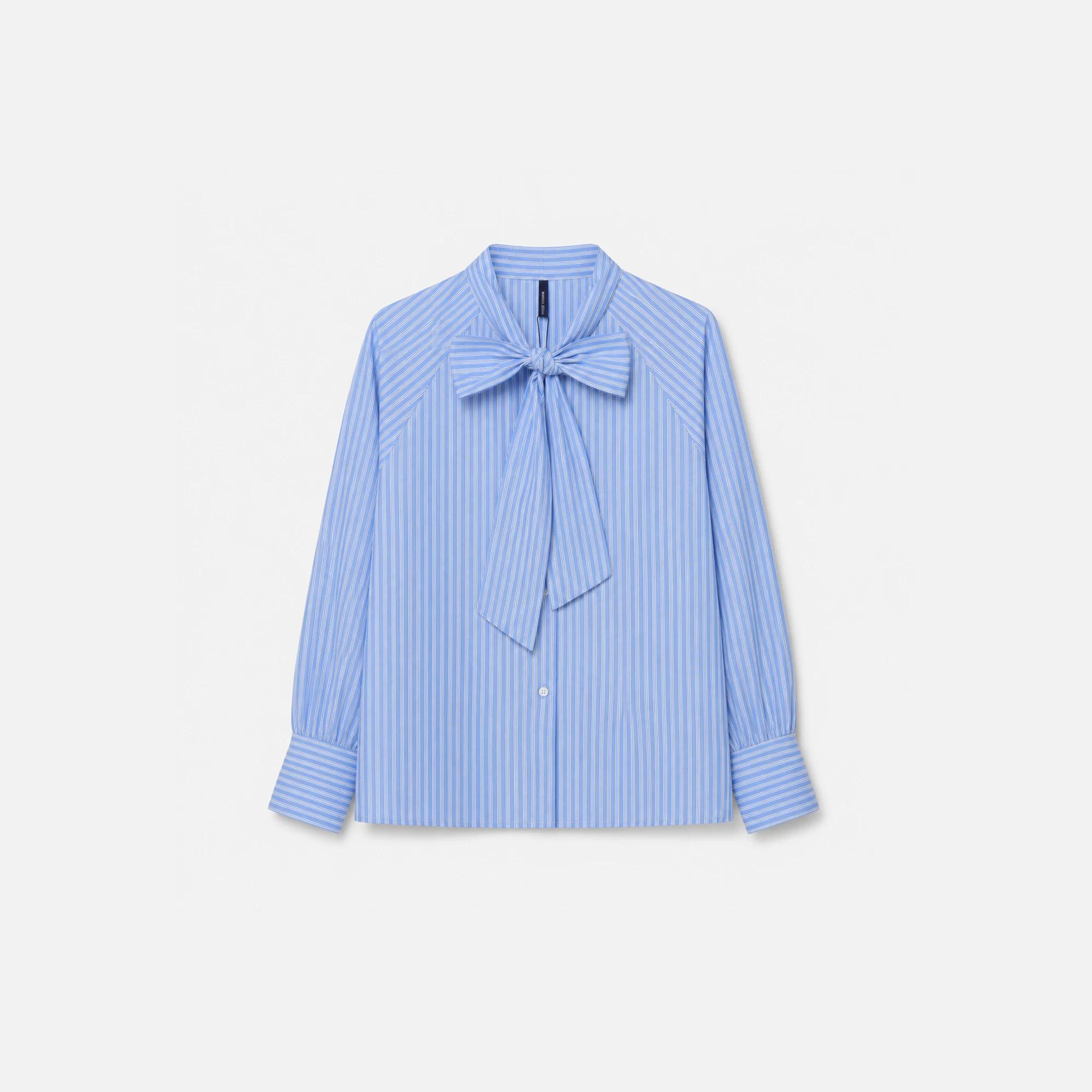 Women's Pinstripe Tie-Neck Long-Sleeve Blouse media preview 2