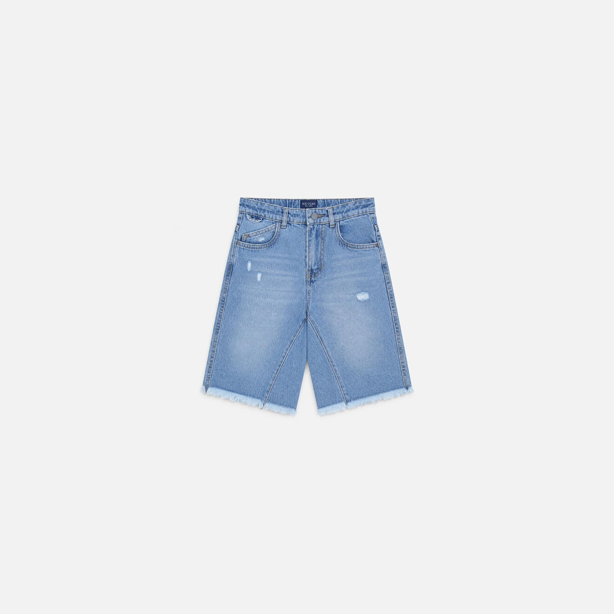 Boys Light Wash Distressed Denim Bermuda Shorts Thumbnail 2