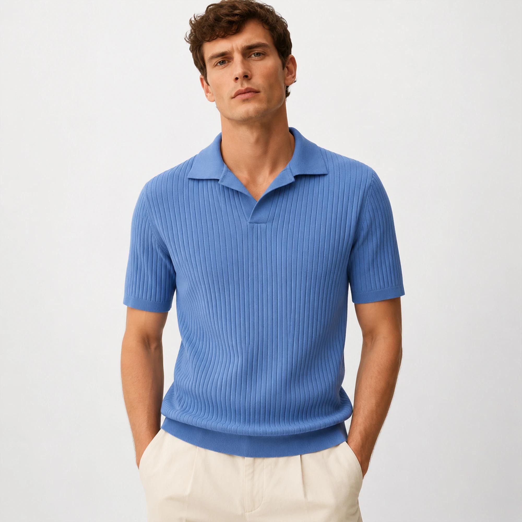 Men's Short Sleeve Ribbed Knit Polo Shirt alternative product image