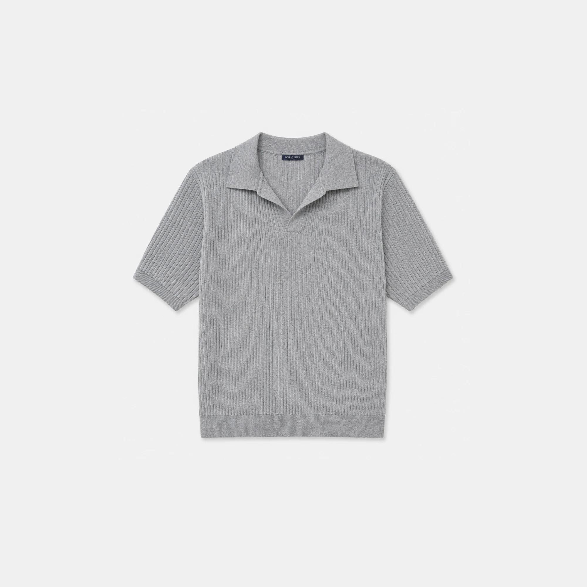 Men's ribbed knit polo shirt media preview 2