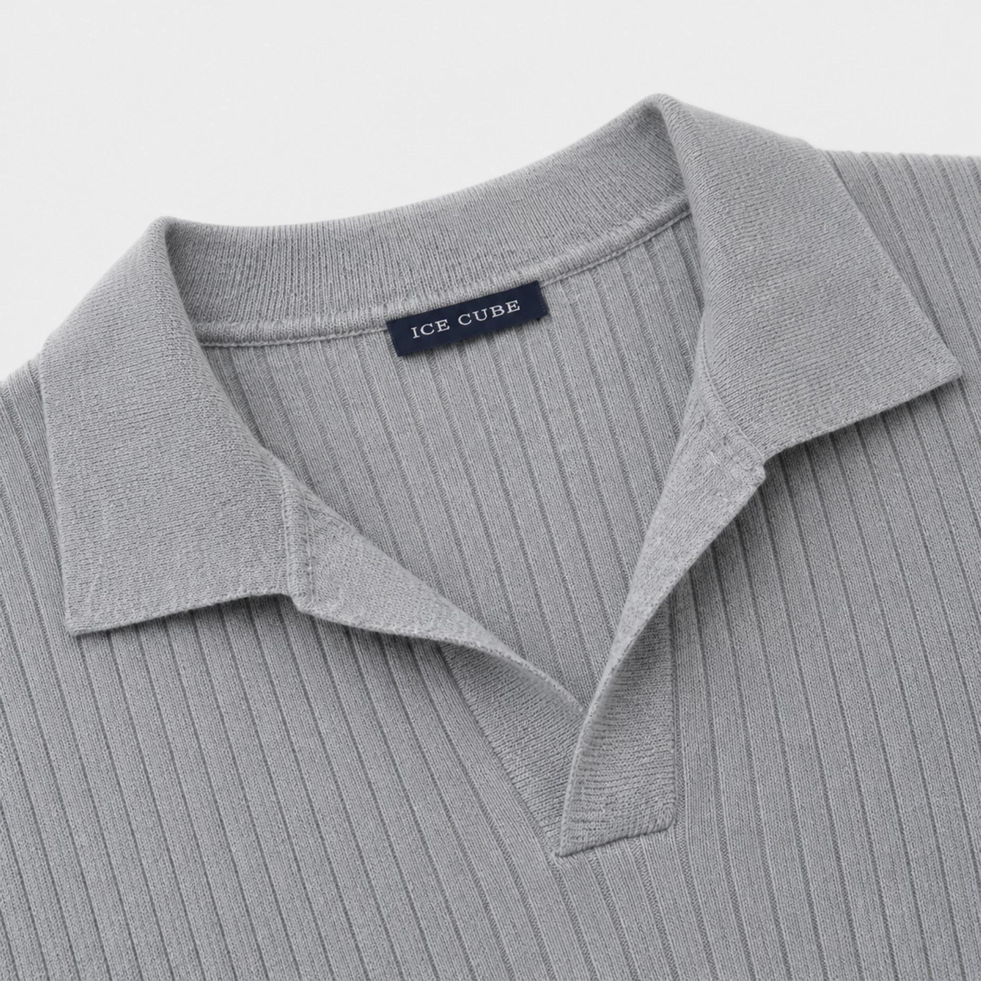 Men's ribbed knit polo shirt media preview 3