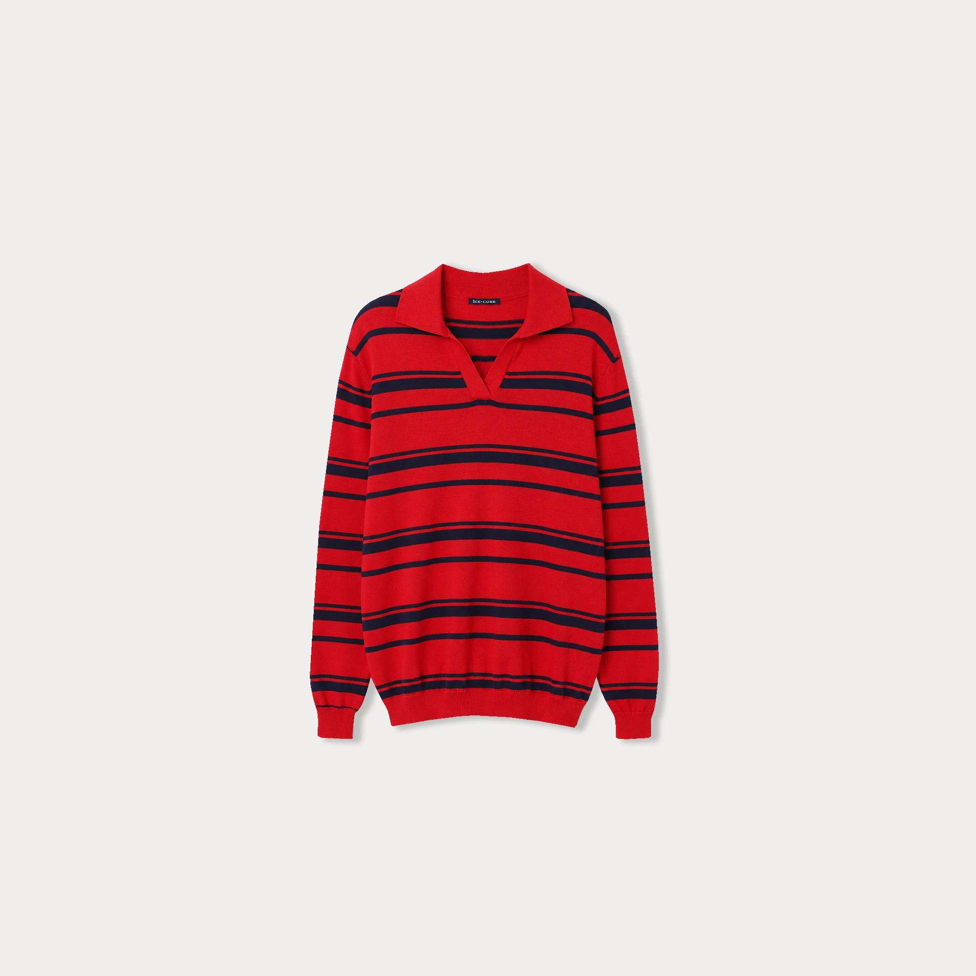 WOMEN'S STRIPED WOOL SWEATER WITH A JOHNNY COLLAR Thumbnail 2