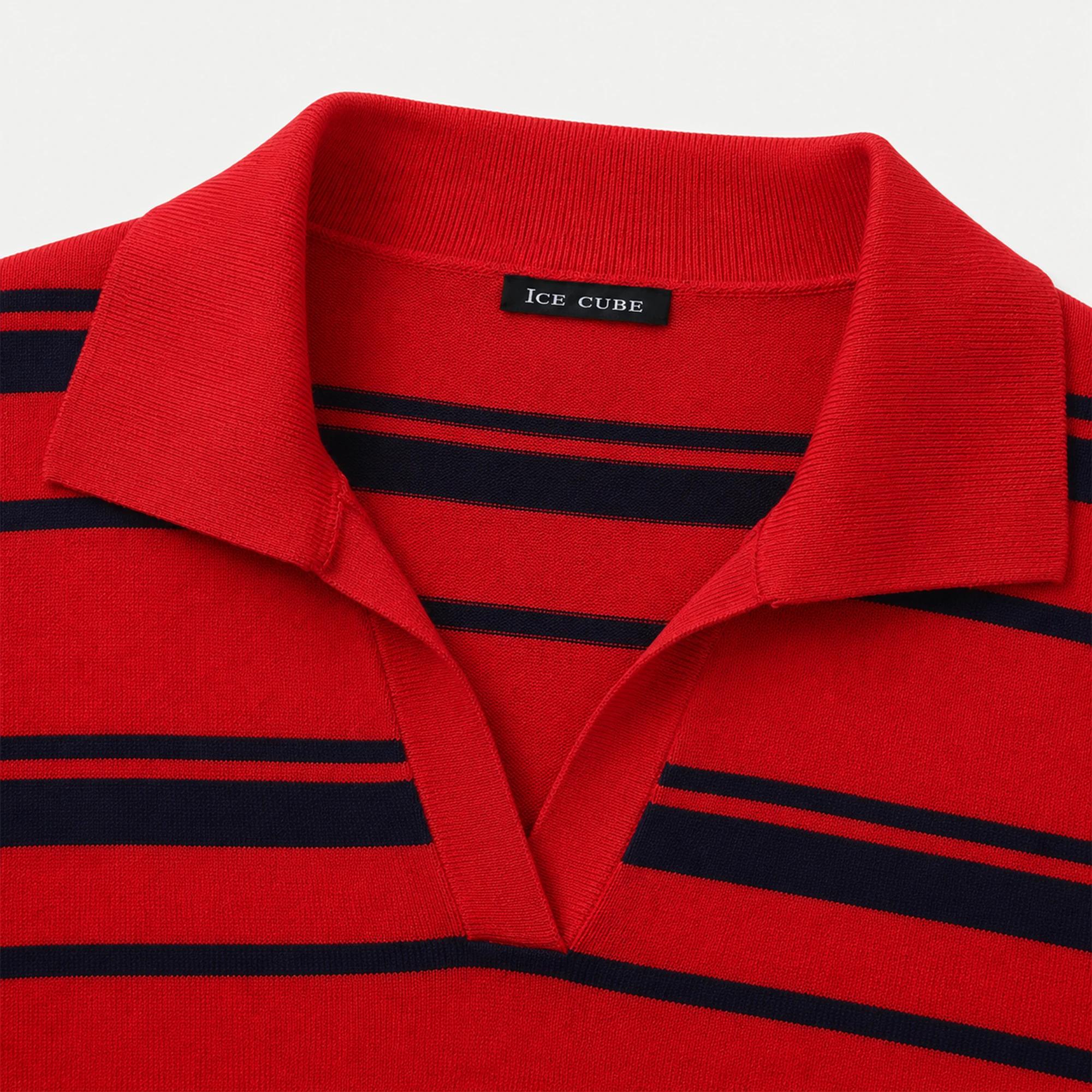 WOMEN'S STRIPED WOOL SWEATER WITH A JOHNNY COLLAR Thumbnail 3