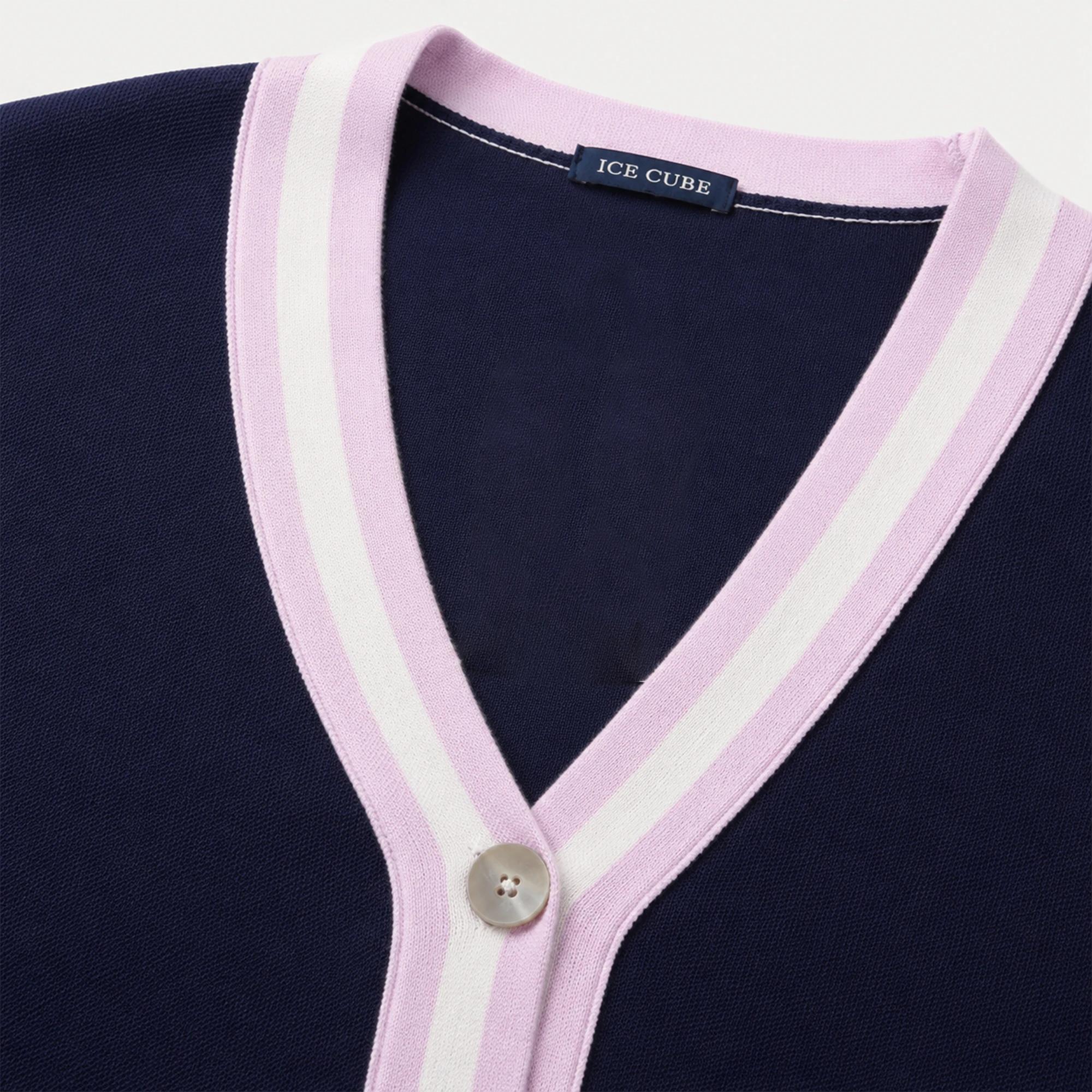 WOMEN'S STRIPED TRIM BUTTON-FRONT CARDIGAN media preview 3
