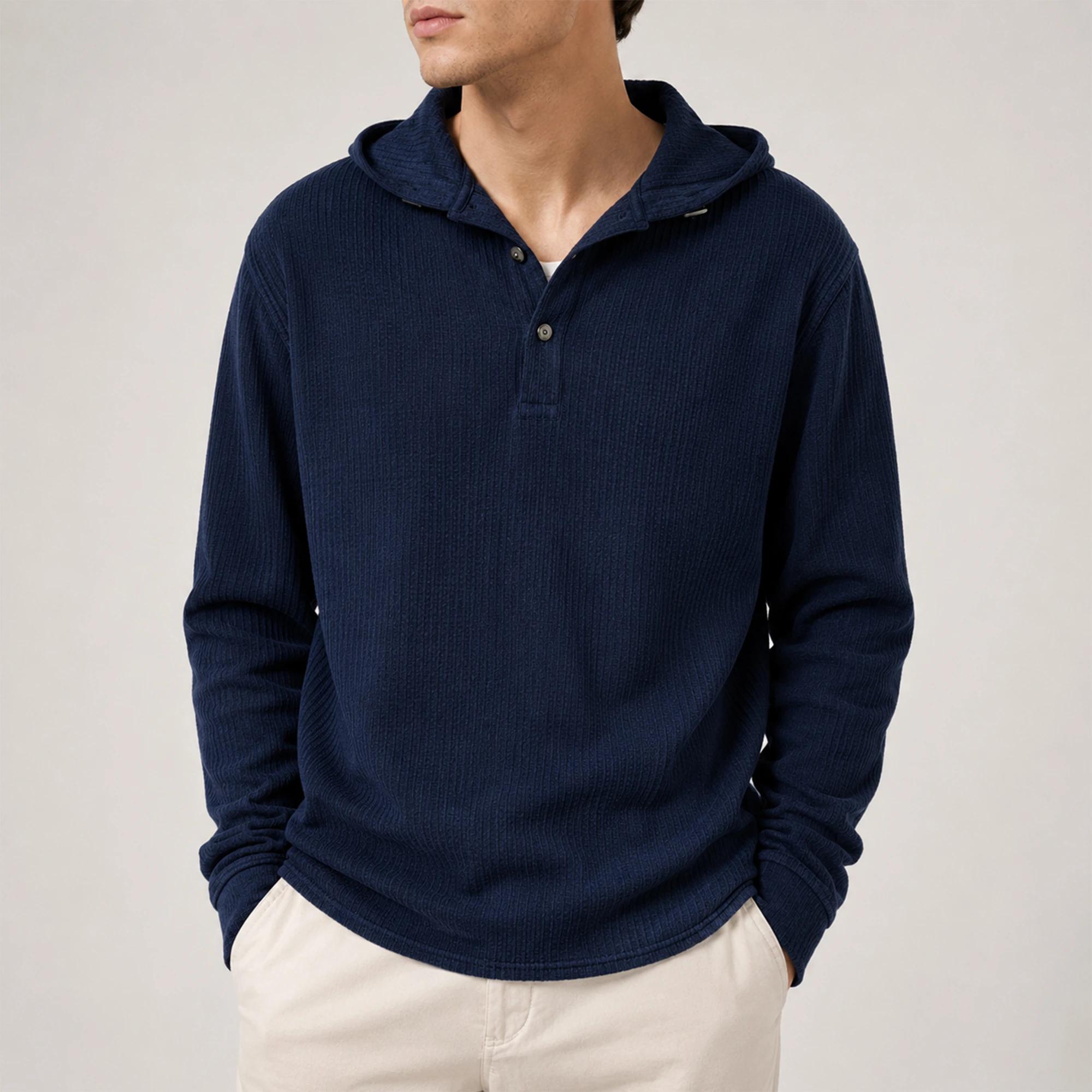 MEN'S HOODED HENLEY SWEATSHIRT WITH A TEXTURED PATTERN alternative product image
