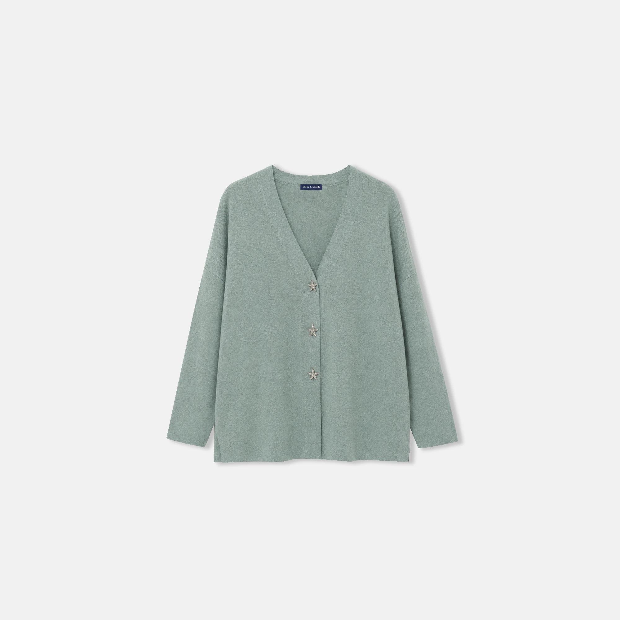 Women's V-Neck Knit Cardigan with Star Detail Buttons Thumbnail 2