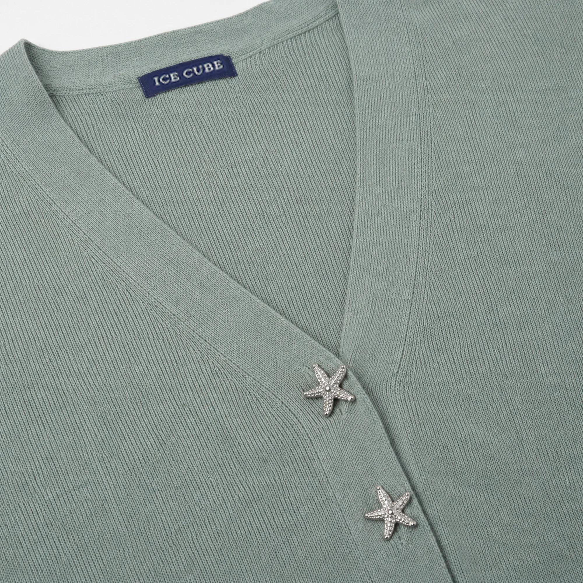 Women's V-Neck Knit Cardigan with Star Detail Buttons Thumbnail 3