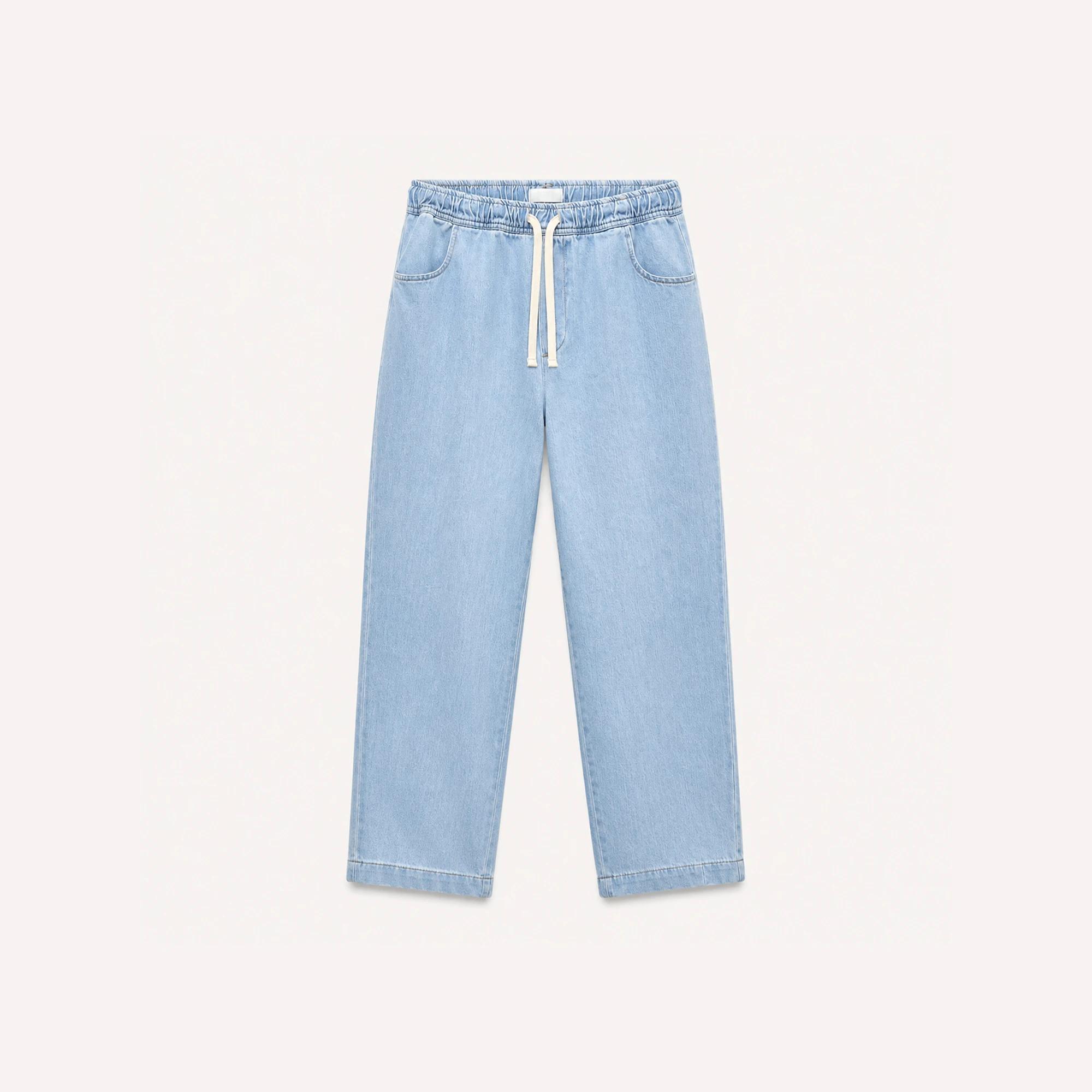 WOMEN'S ELASTIC WAIST DRAWSTRING DENIM PANTS media preview 2