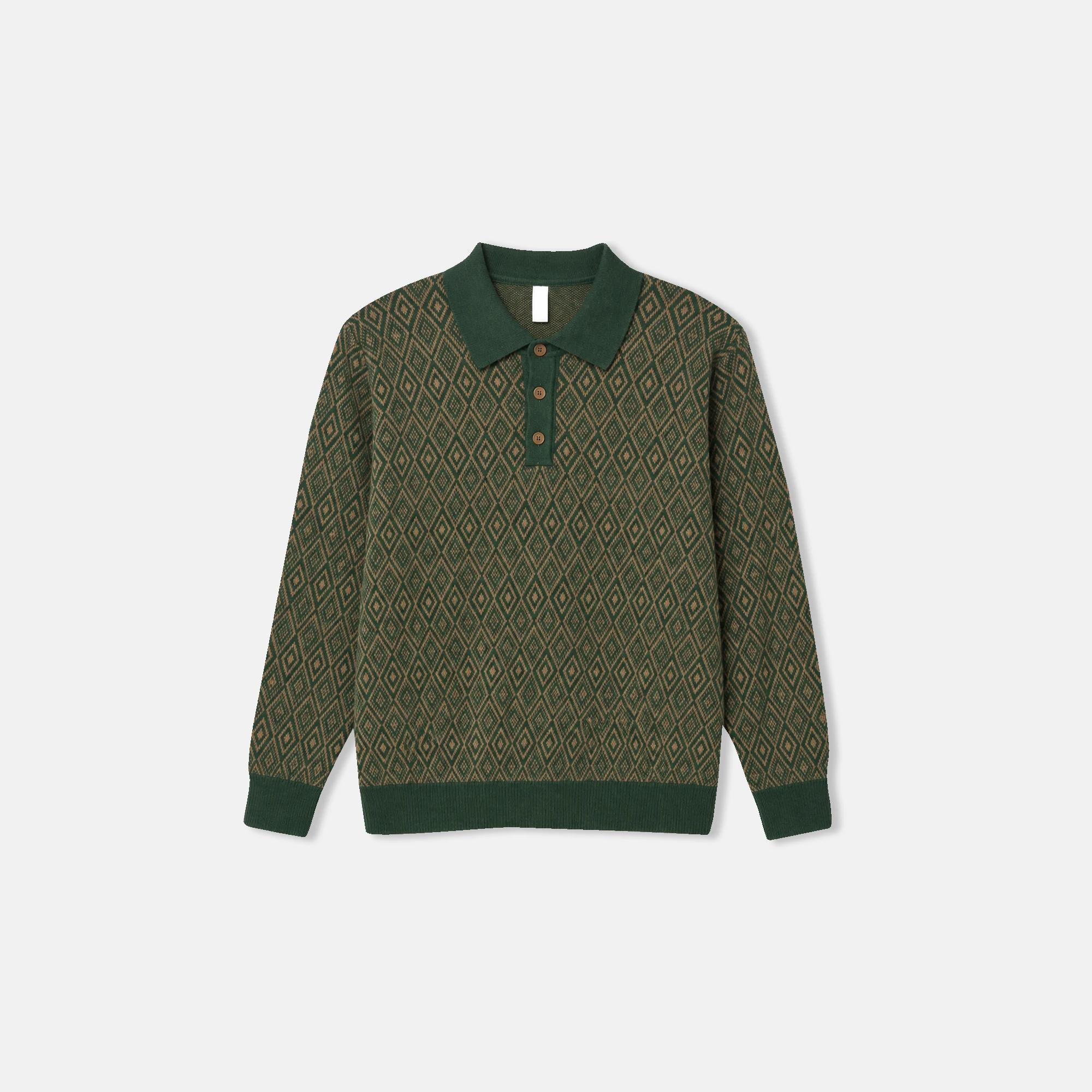 MEN'S GEOMETRIC JACQUARD KNIT POLO SWEATER Thumbnail 2