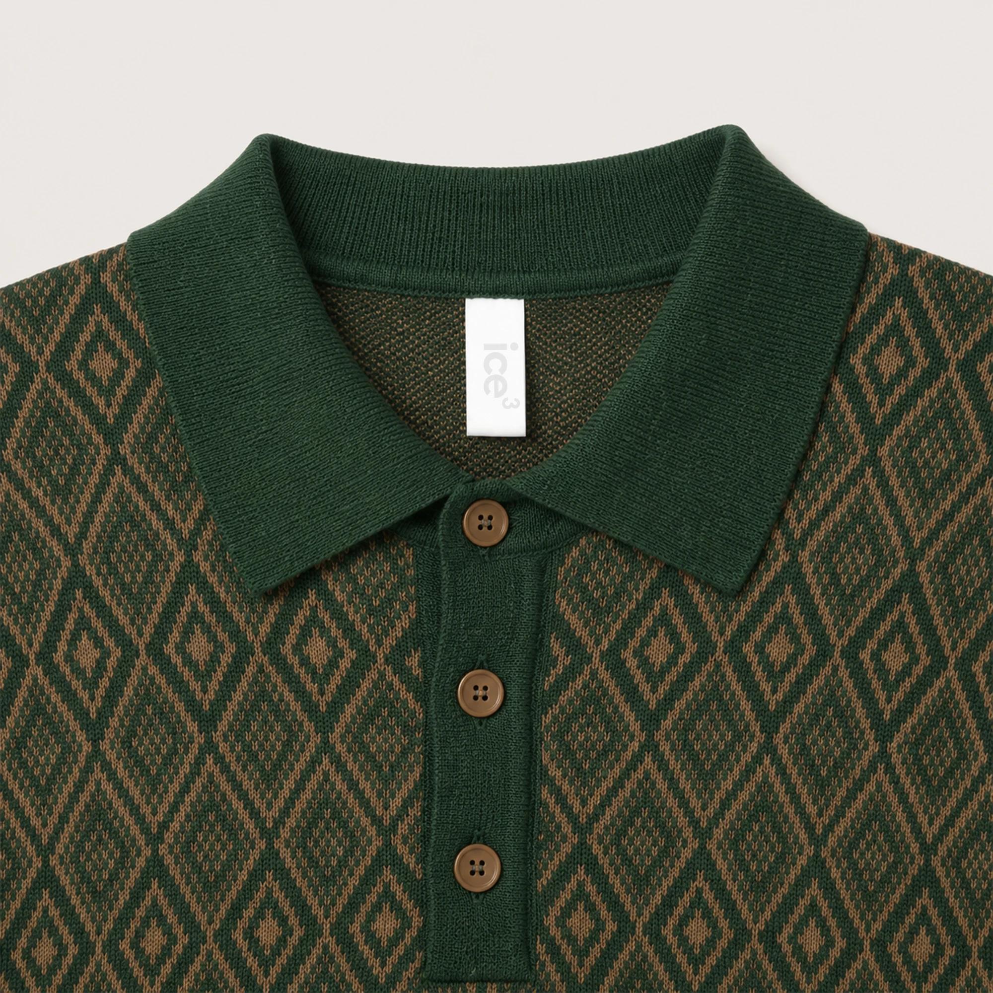 MEN'S GEOMETRIC JACQUARD KNIT POLO SWEATER Thumbnail 3