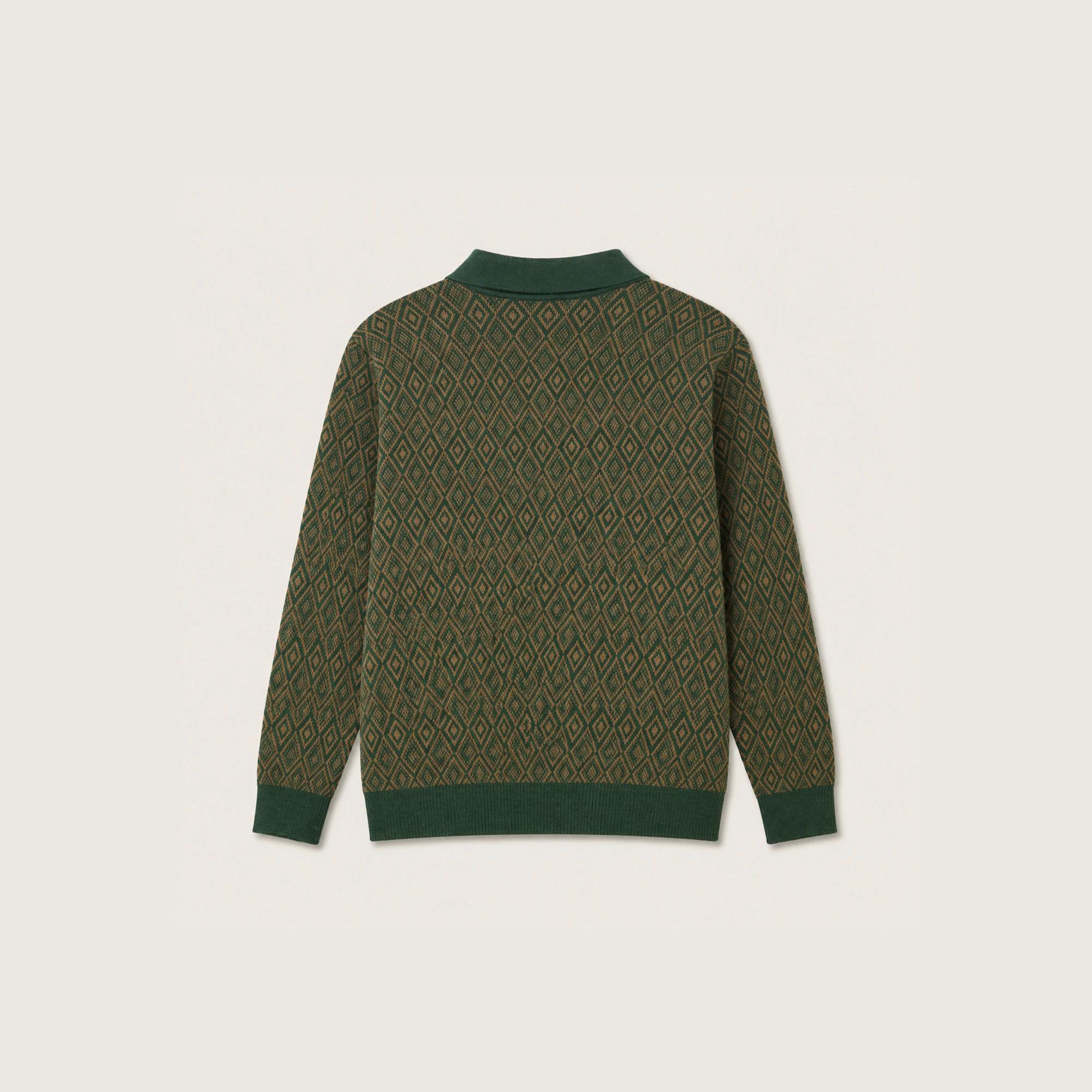 MEN'S GEOMETRIC JACQUARD KNIT POLO SWEATER media preview 4