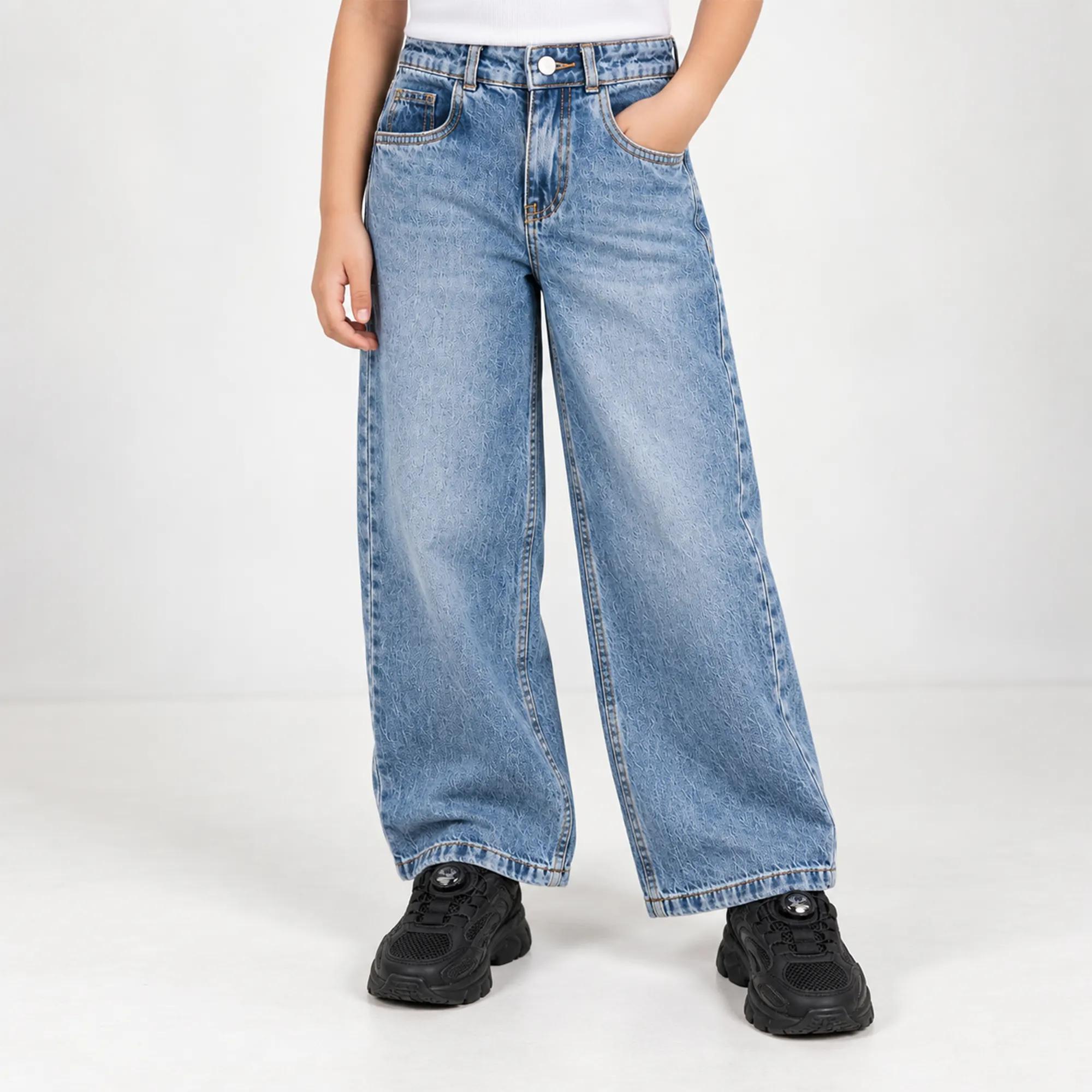 GIRLS' HIGH-WAIST WIDE-KEG DENIM JEANS alternative product image