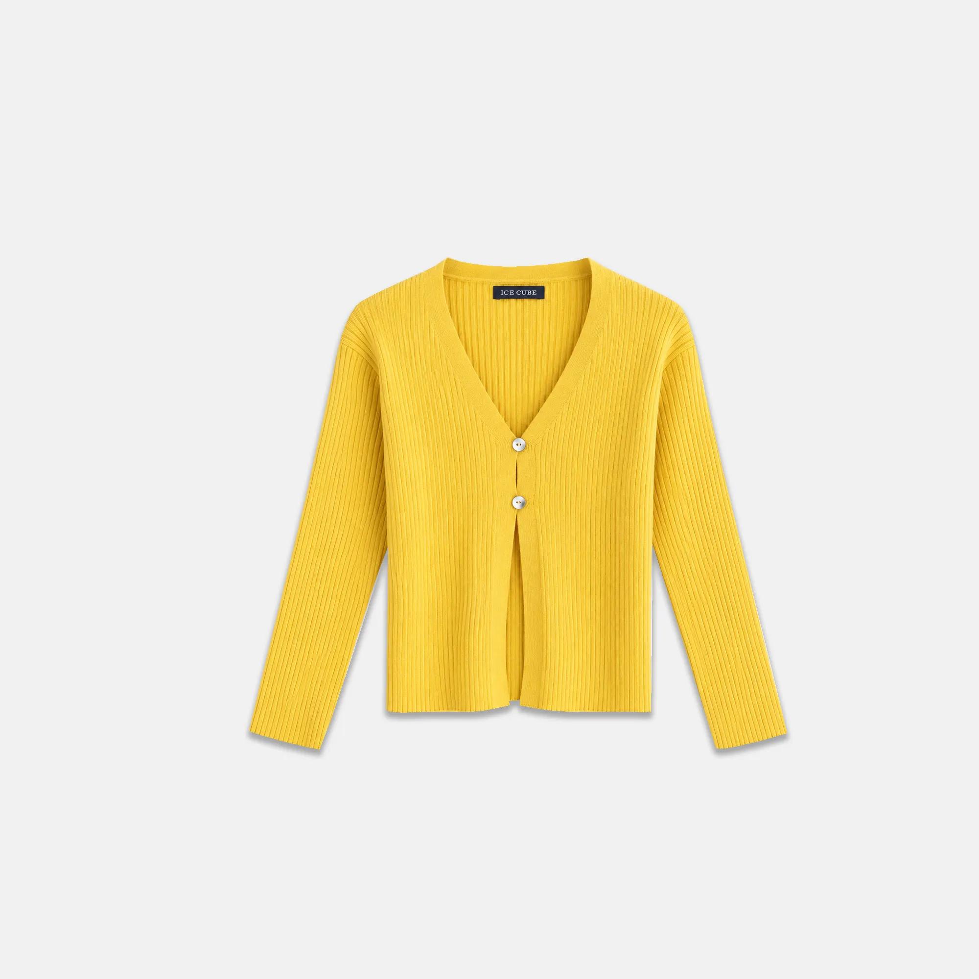 GIRLS' RIBBED V-NECK KNIT CARDIGAN Thumbnail 2