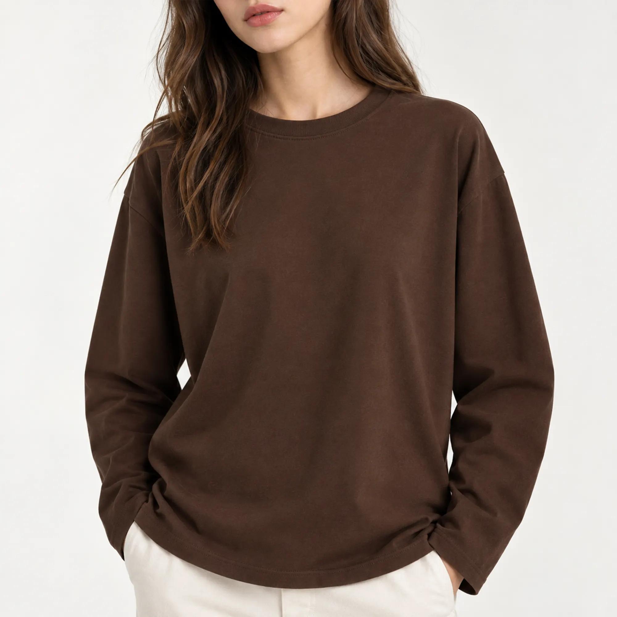 WOMEN'S LONG SLEEVE CREWNECK COTTON SWEATER TOP alternative product image