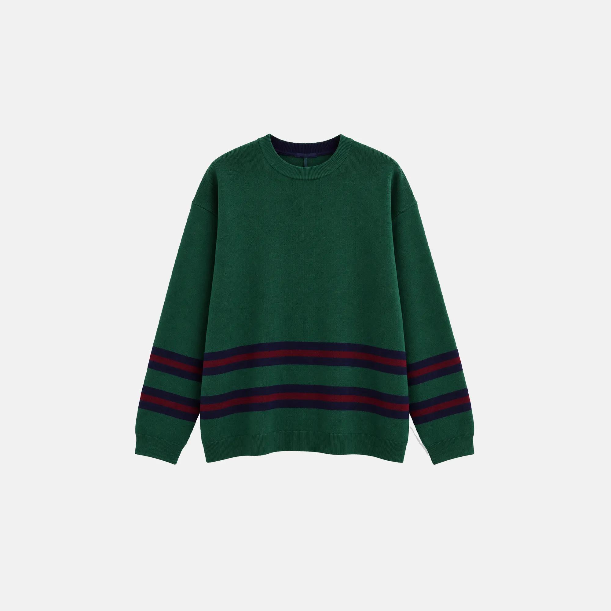 MEN'S WOOL BLEND STRIPE HEM CREWNECK KNIT SWEATER media preview 2