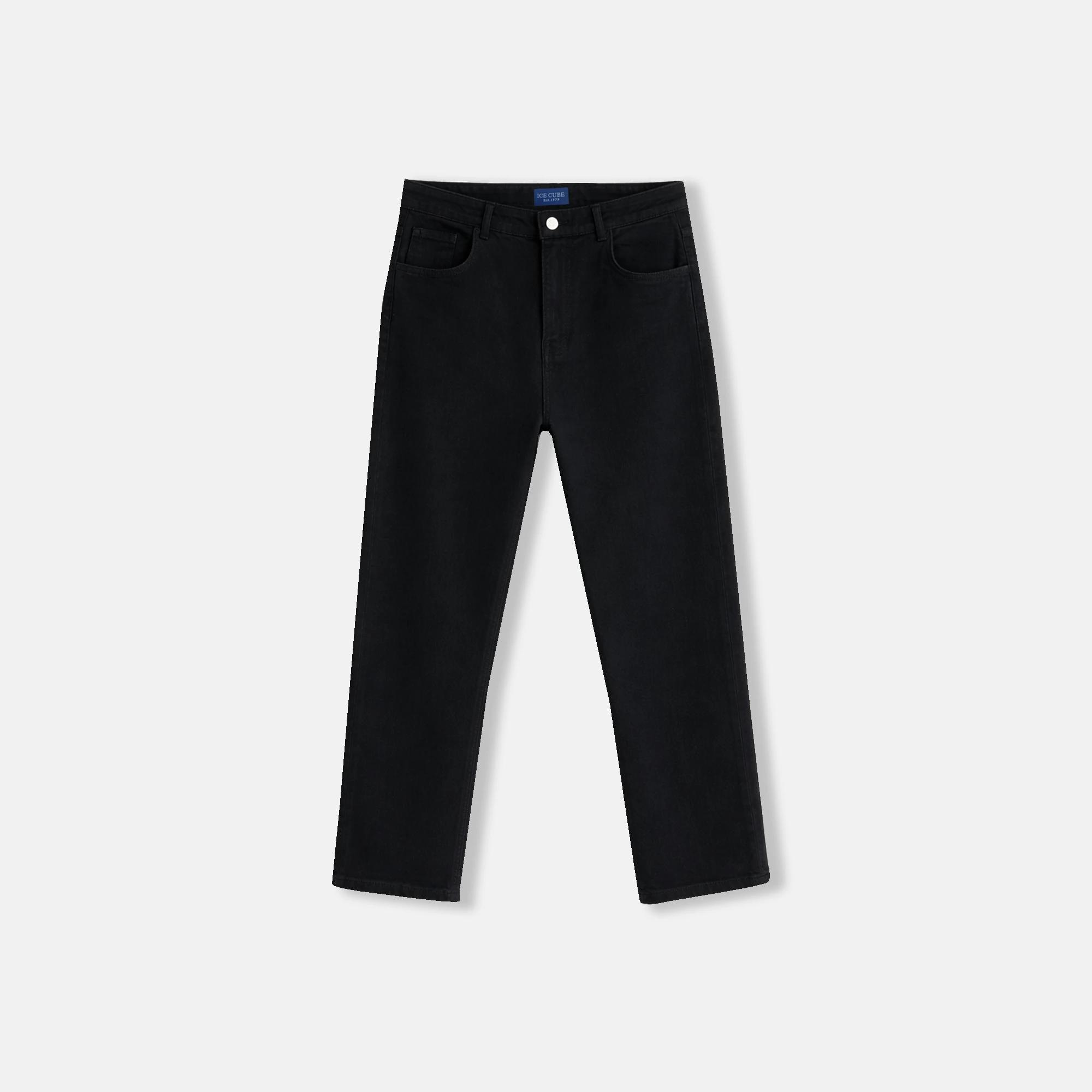 Women's black high-waisted straight-leg jeans product image