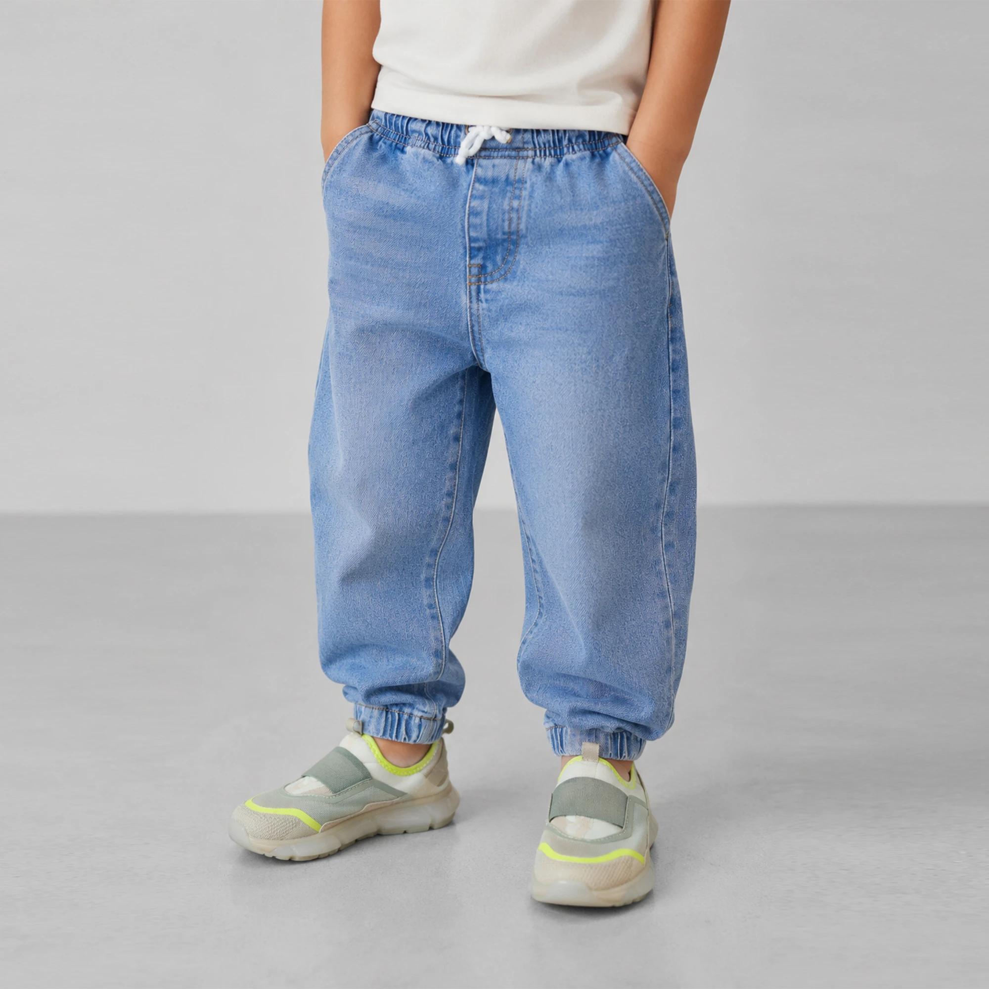 Boys' jeans with elastic waistband and drawstring - light blue product image
