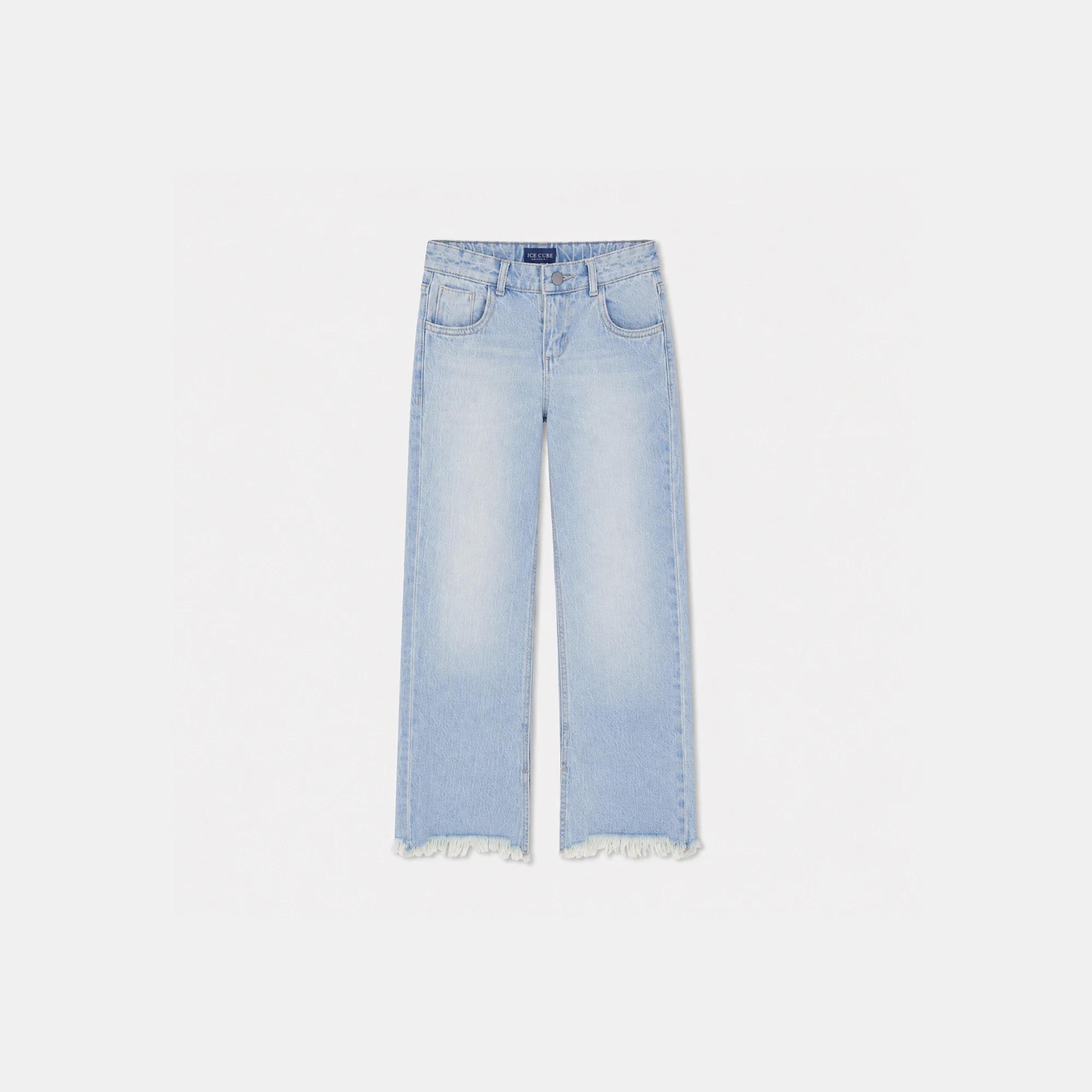 Girl's  Cropped Flare Jeans - Raw Hem Denim product image