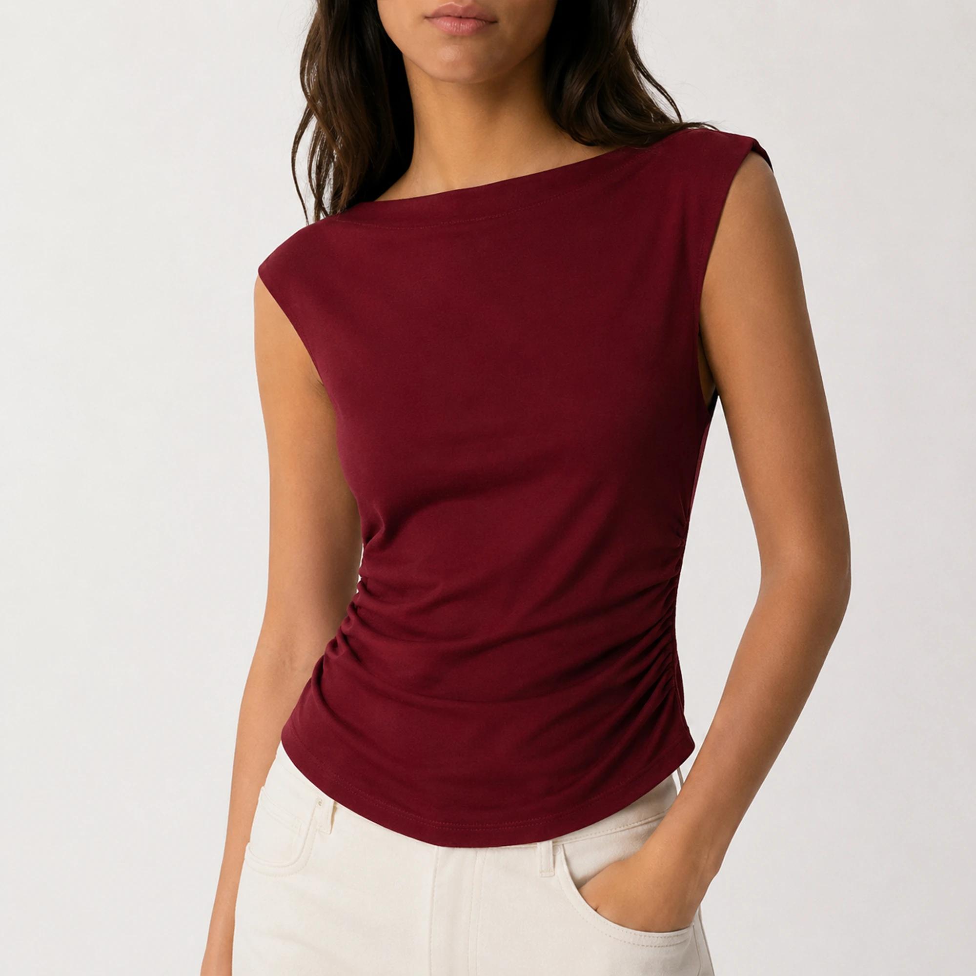 WOMEN'S RUCHED SIDE CAP-SLEEVE TOP product image