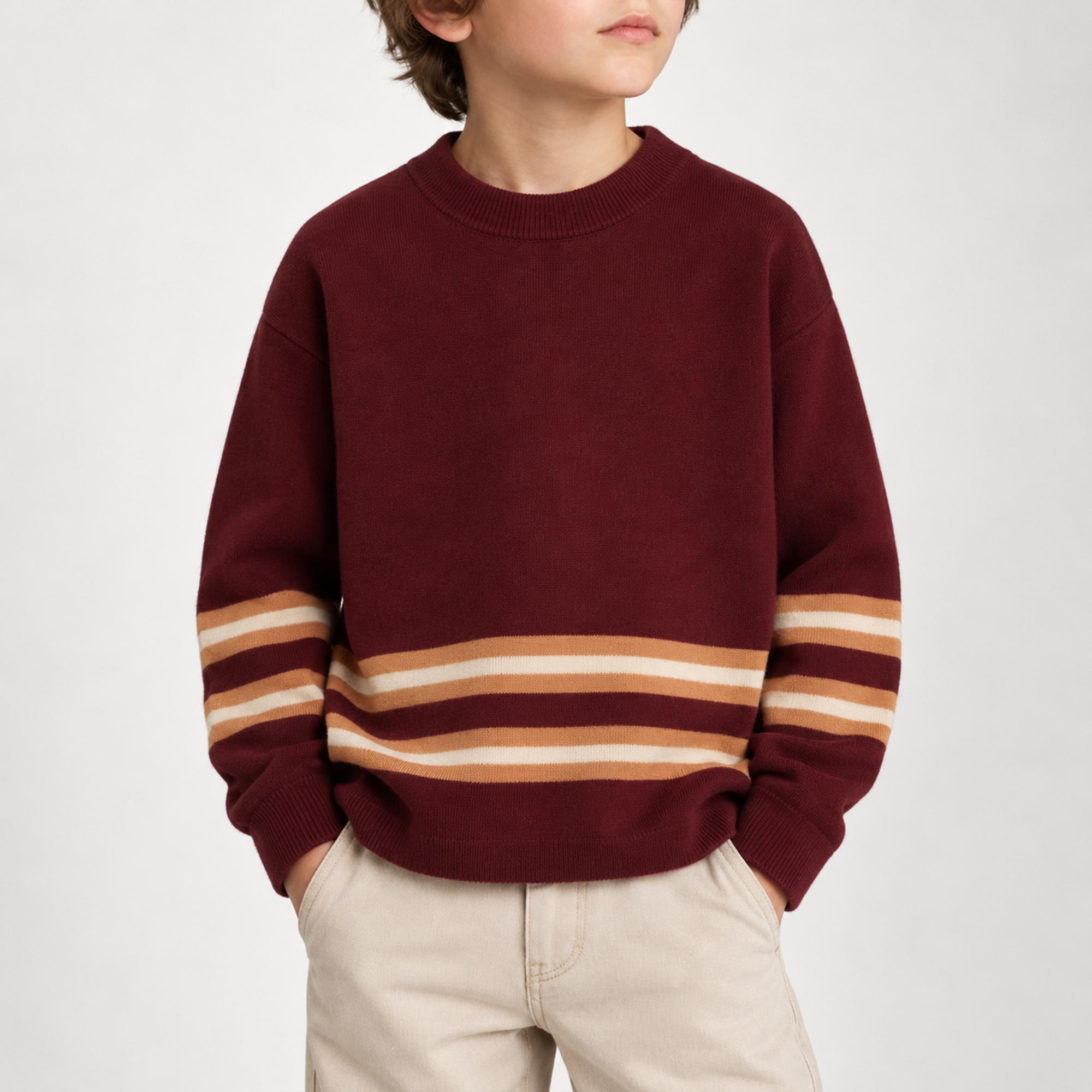 BOYS' WOOL-BLEND STRIPED HEM CREWNECK SWEATER product image