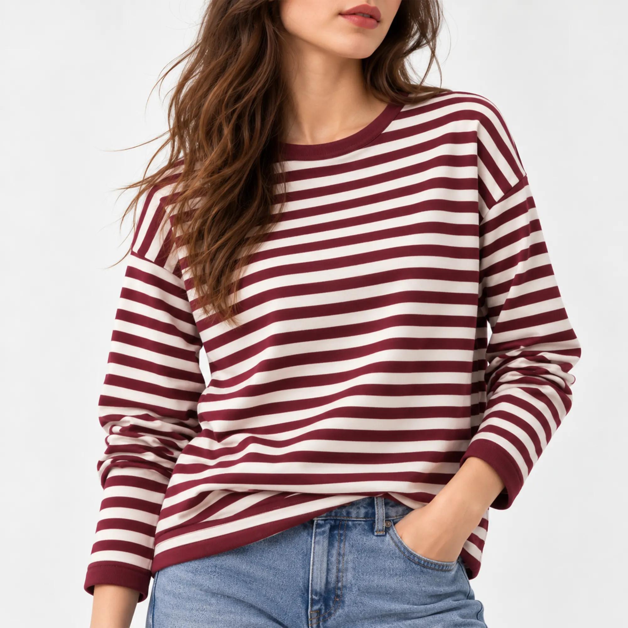 WOMEN'S CONTRAST NECK STRIPED FINE KNIT SWEATER TOP product image