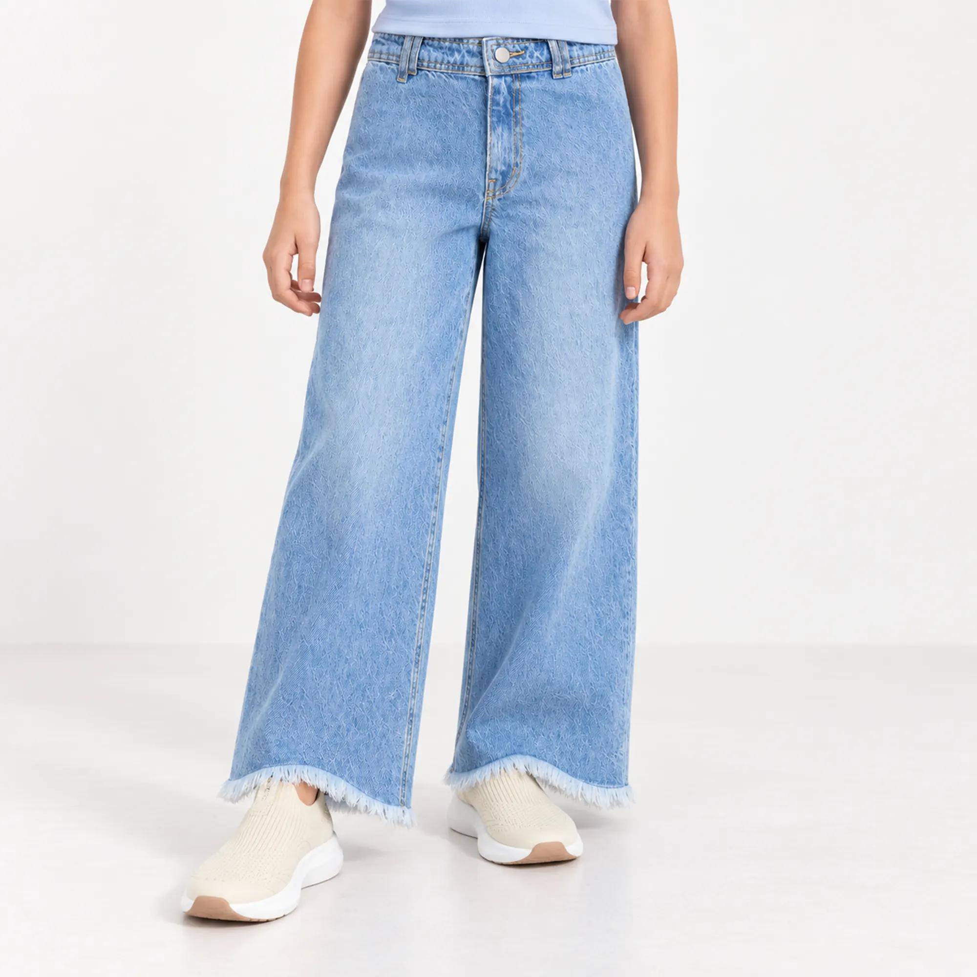 GIRL'S WIDE LEG FRAYED HEM DENIM JEANS product image