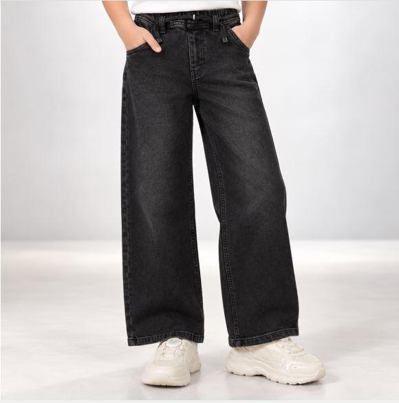 بنطال جينز بخصر مرتفع وأرجل واسعة للفتيات product image