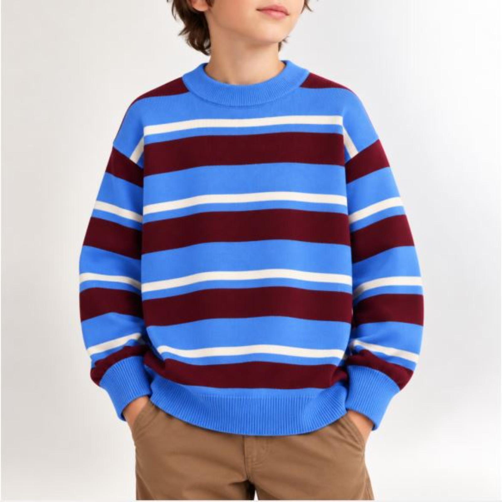 BOY’S MULTI-COLOR STRIPED CREWNECK KNIT SWEATER product image