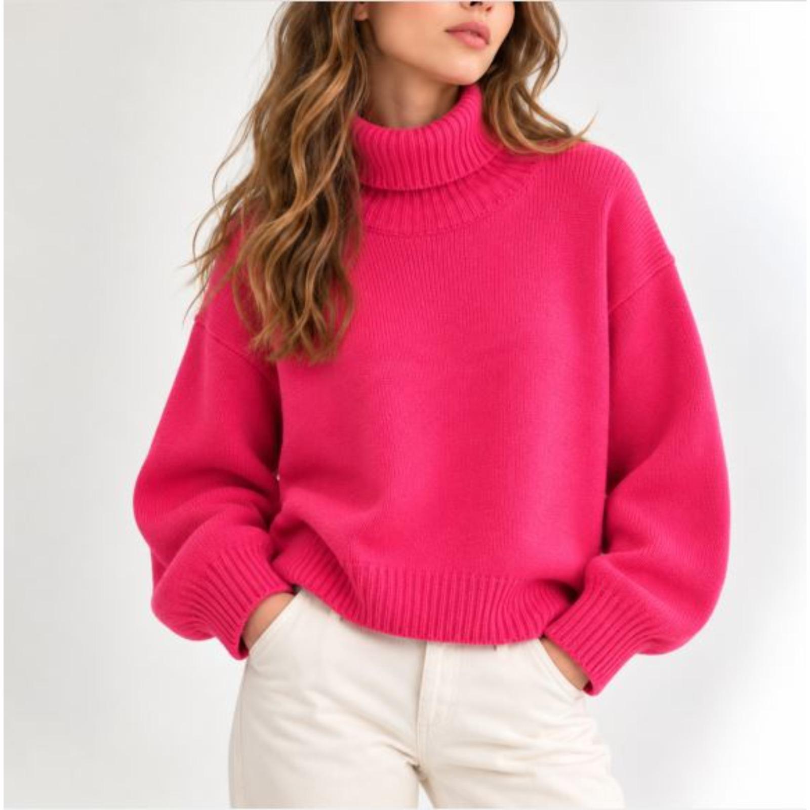 كنزة نسائية بياقة مرتفعة من الصوف والكشمير product image