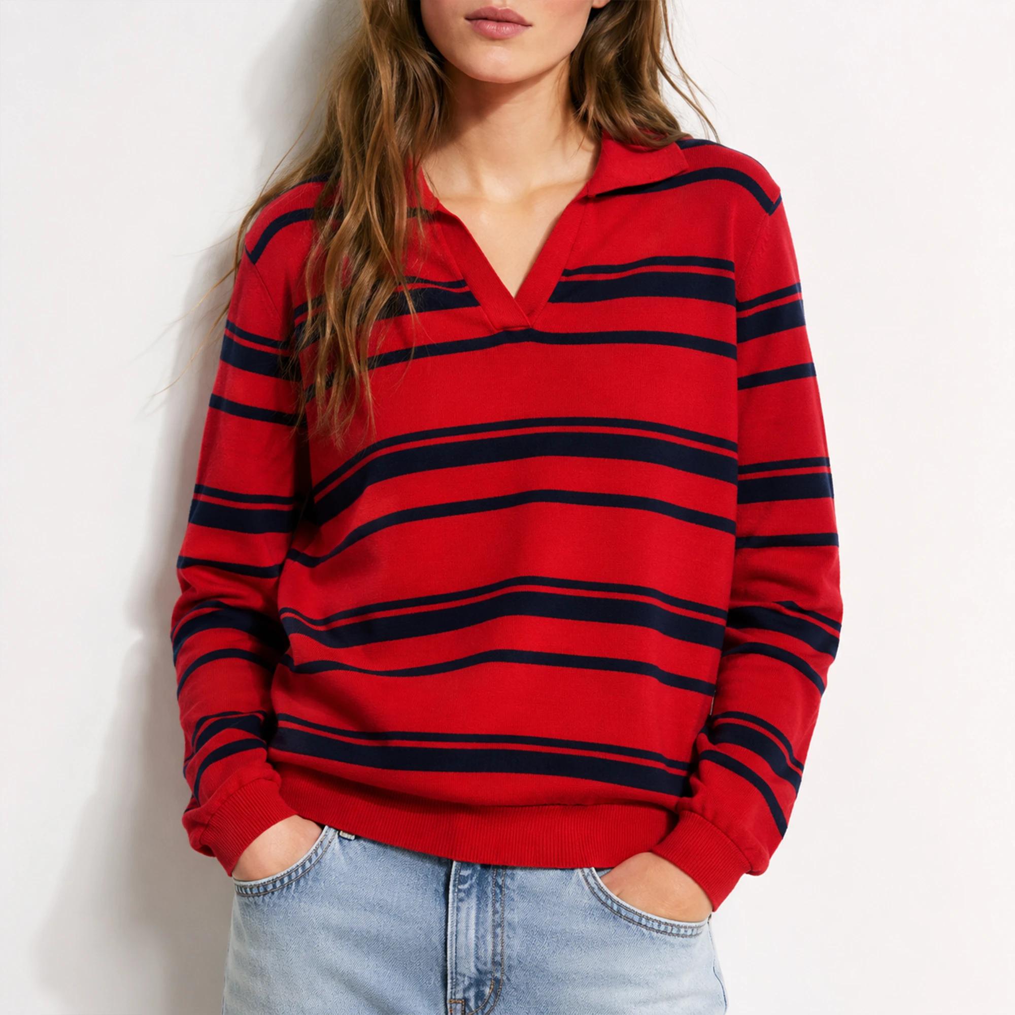 WOMEN'S STRIPED WOOL SWEATER WITH A JOHNNY COLLAR alternative product image