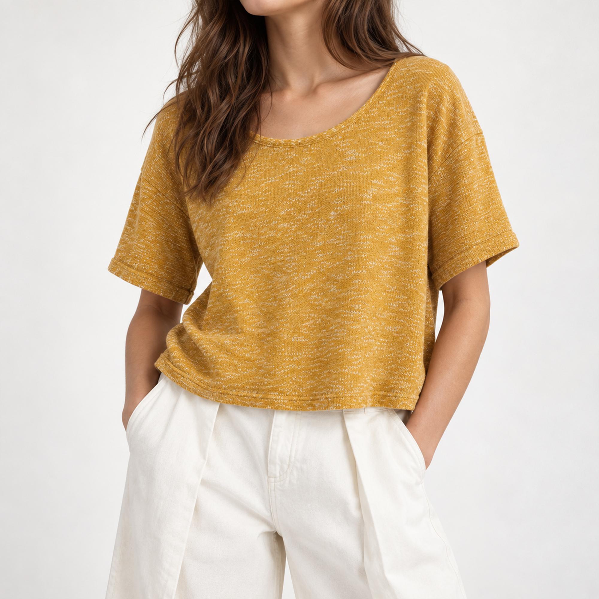 WOMEN'S SCOOP-NECK SHORT-SLEEVE MARL KNIT SWEATER product image